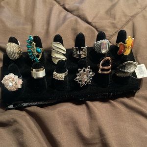 All kinds of different jewelry rings bracelets earrings necklaces and more